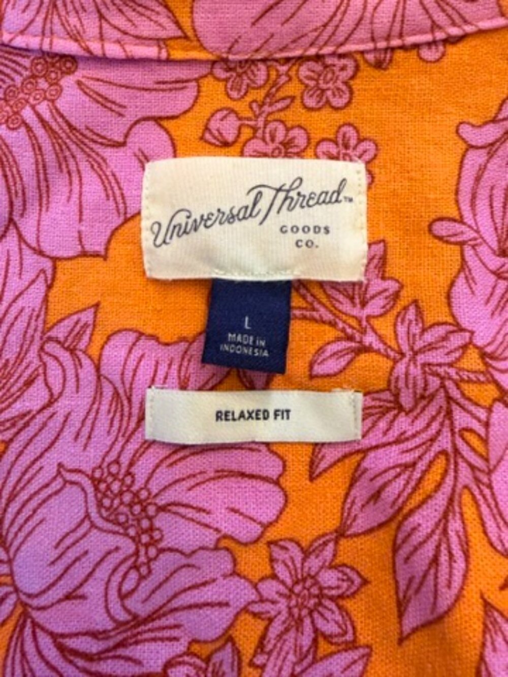 Universal Thread Floral Linen Rayon Button Down Shirt Orange Pink Large - Picture 4 of 7